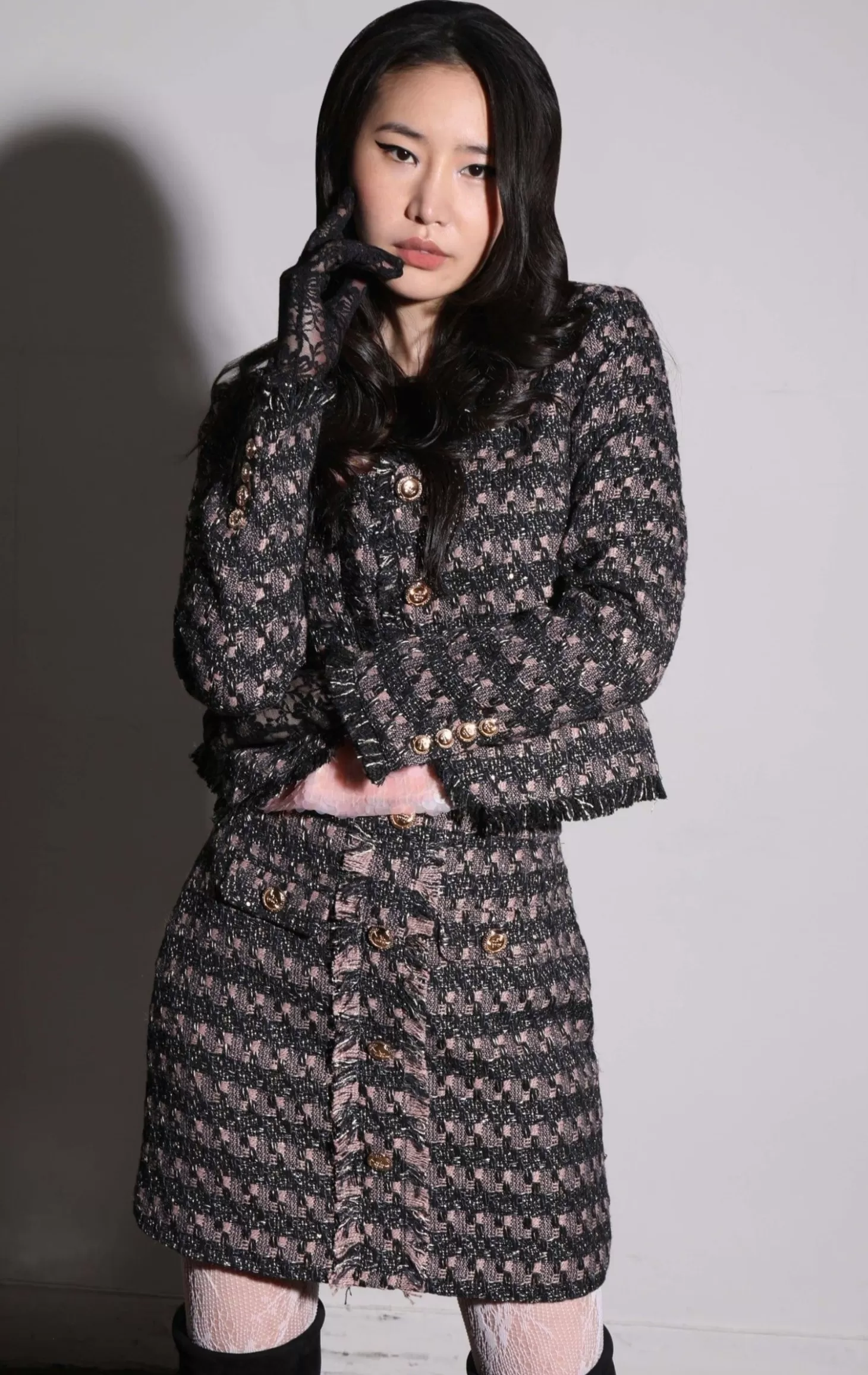 Inaya Jacket, Tribeca Tweed Black Blush>Walter Baker Cheap