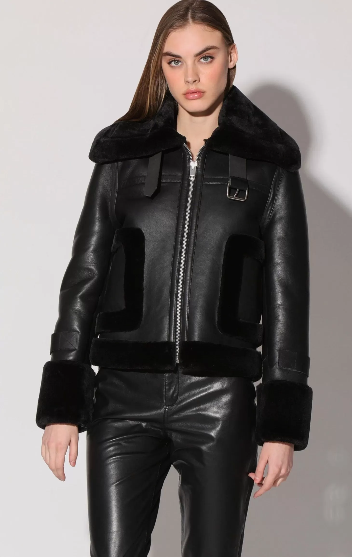 Lianna Jacket, Black Leather/ Black Fur>Walter Baker Flash Sale