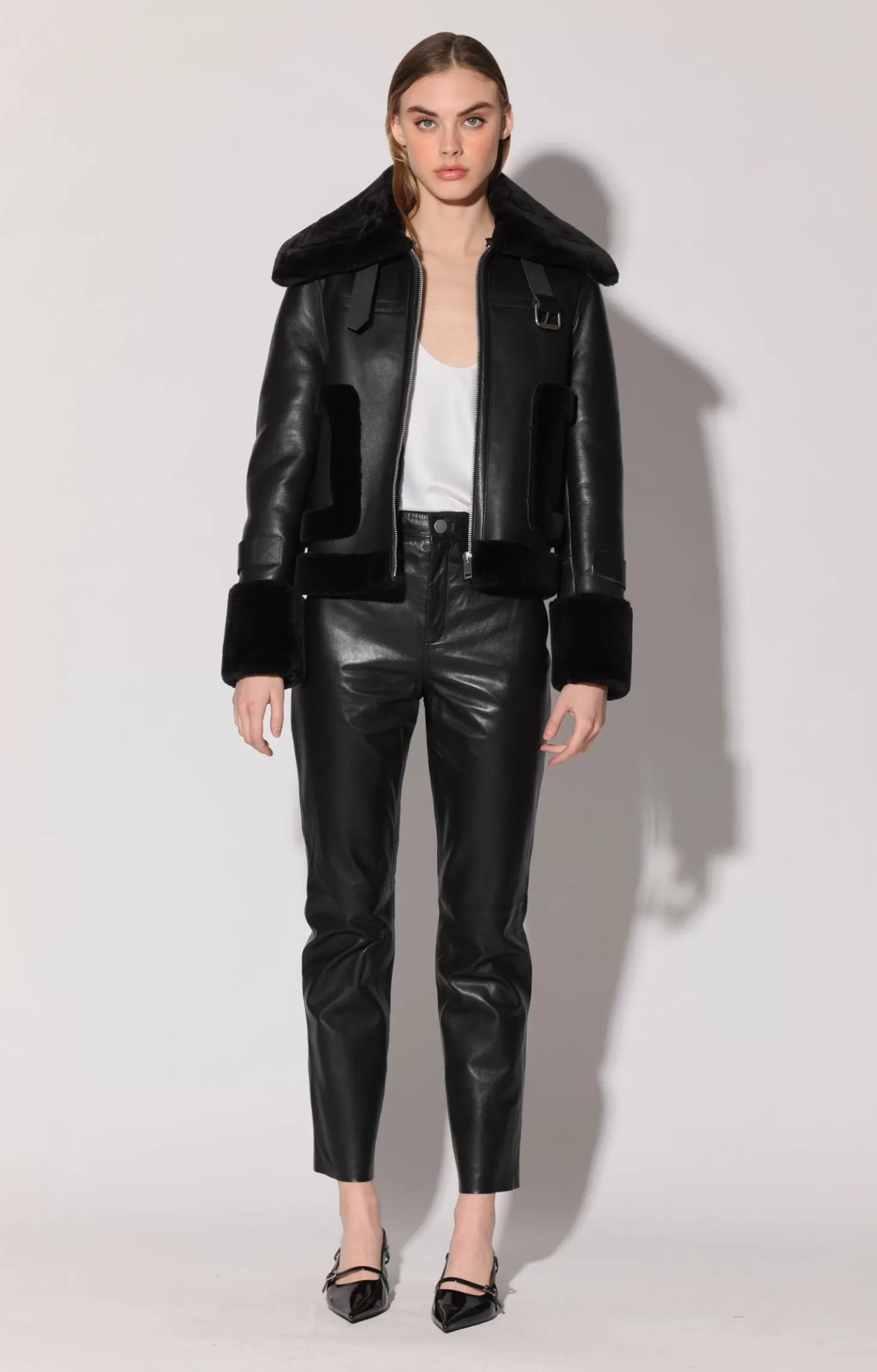 Lianna Jacket, Black Leather/ Black Fur>Walter Baker Flash Sale