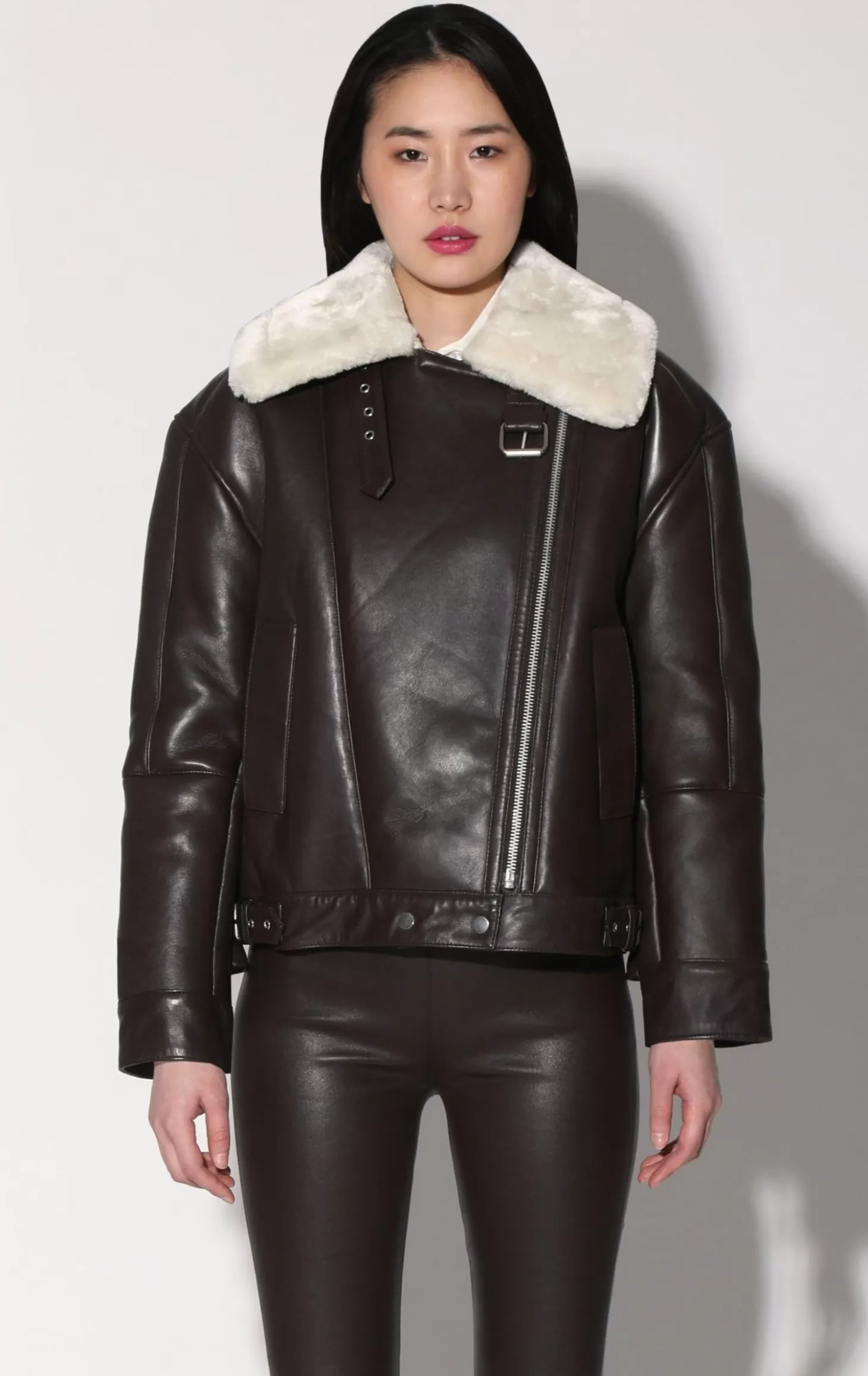 Mariah Jacket, Mocha Leather Off White Fur-Leather Shearling>Walter Baker Online