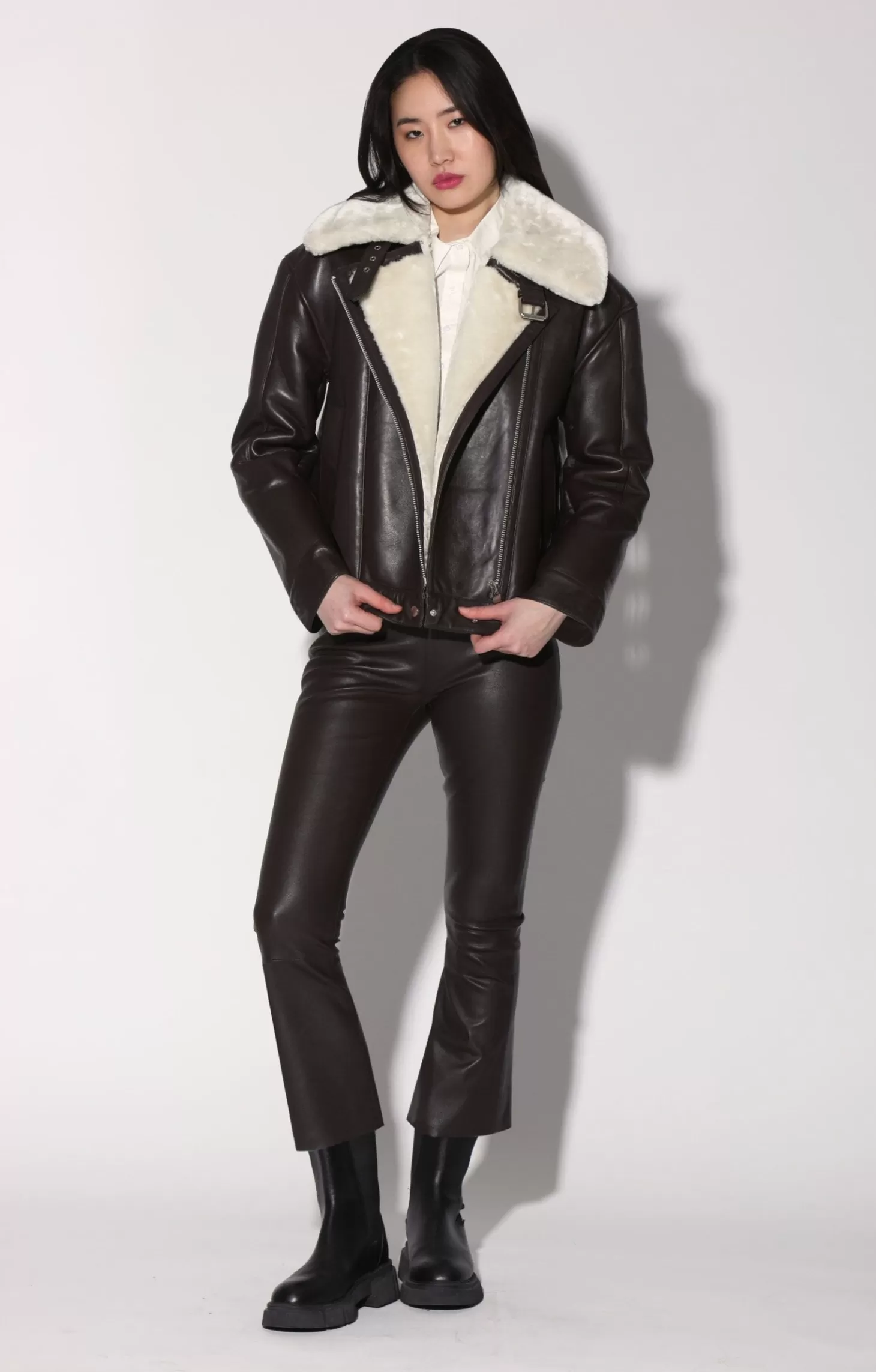 Mariah Jacket, Mocha Leather Off White Fur-Leather Shearling>Walter Baker Online